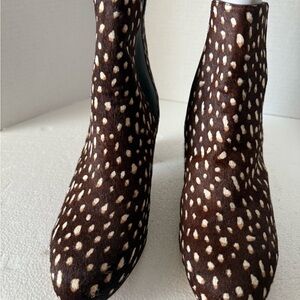 J. Crew Brown Spotted Calf Hair Heeled Boots, Sz-7,